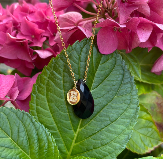 Personalised 18ct Gold Plated Black Obsidian Drop Necklace