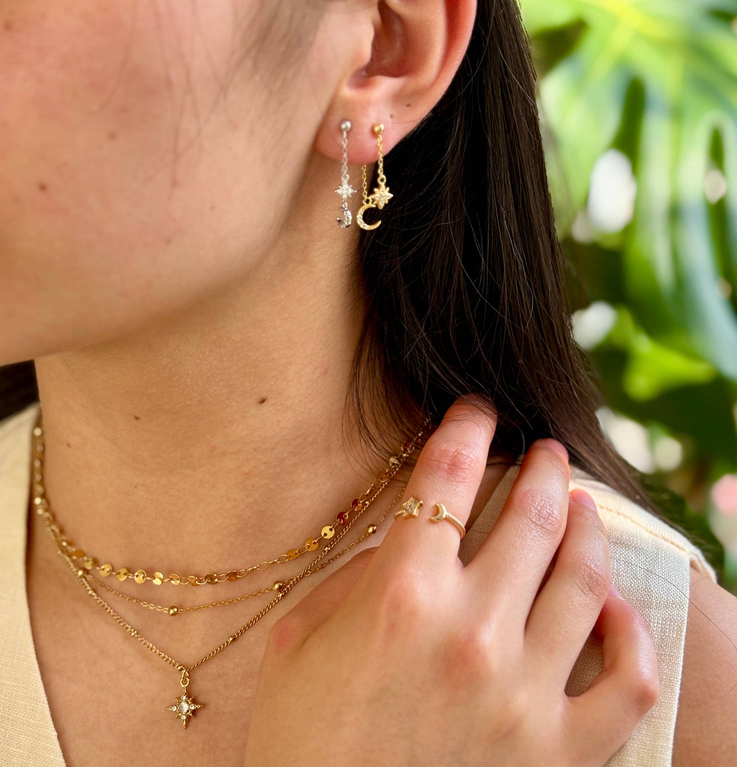 Vermeil - 18ct Gold Plated Star and Moon Dangle Earrings  