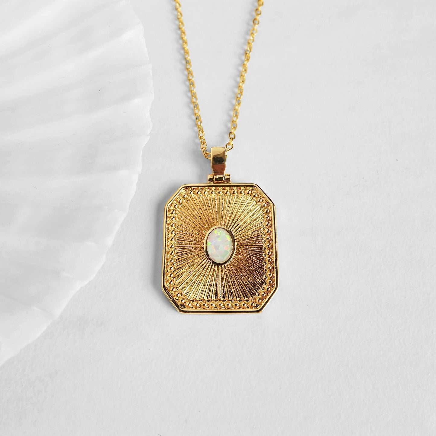 Opal Sunburst Charm Necklace: 16 - 18 inches