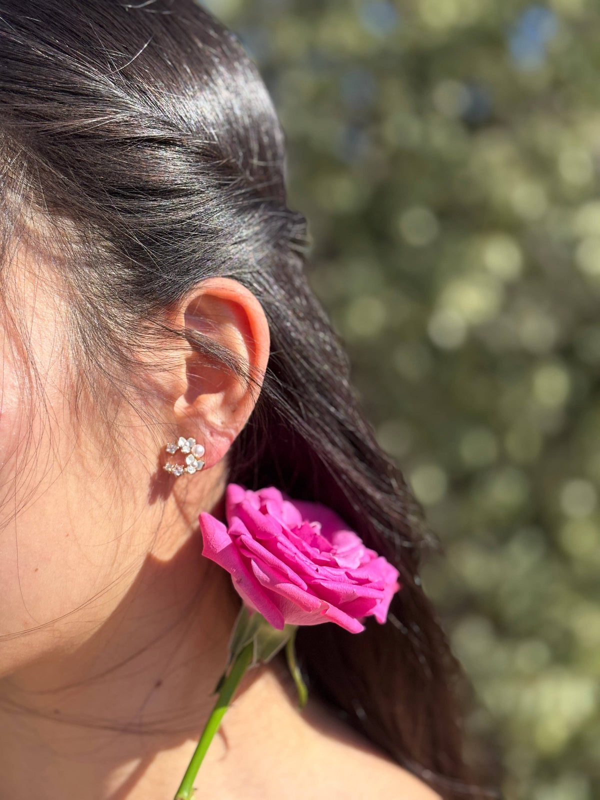 14ct Gold Plated Cubic Zirconia Flower Earrings