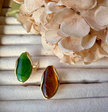 18ct Gold Plated Resin Statement Ring: Green