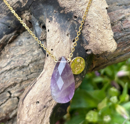 Personalised 18ct Gold Plated Amethyst Drop Necklace