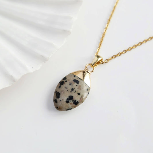 Dalmatian Jasper Gemstone Oval Necklace Pendant: 16 - 18 inches