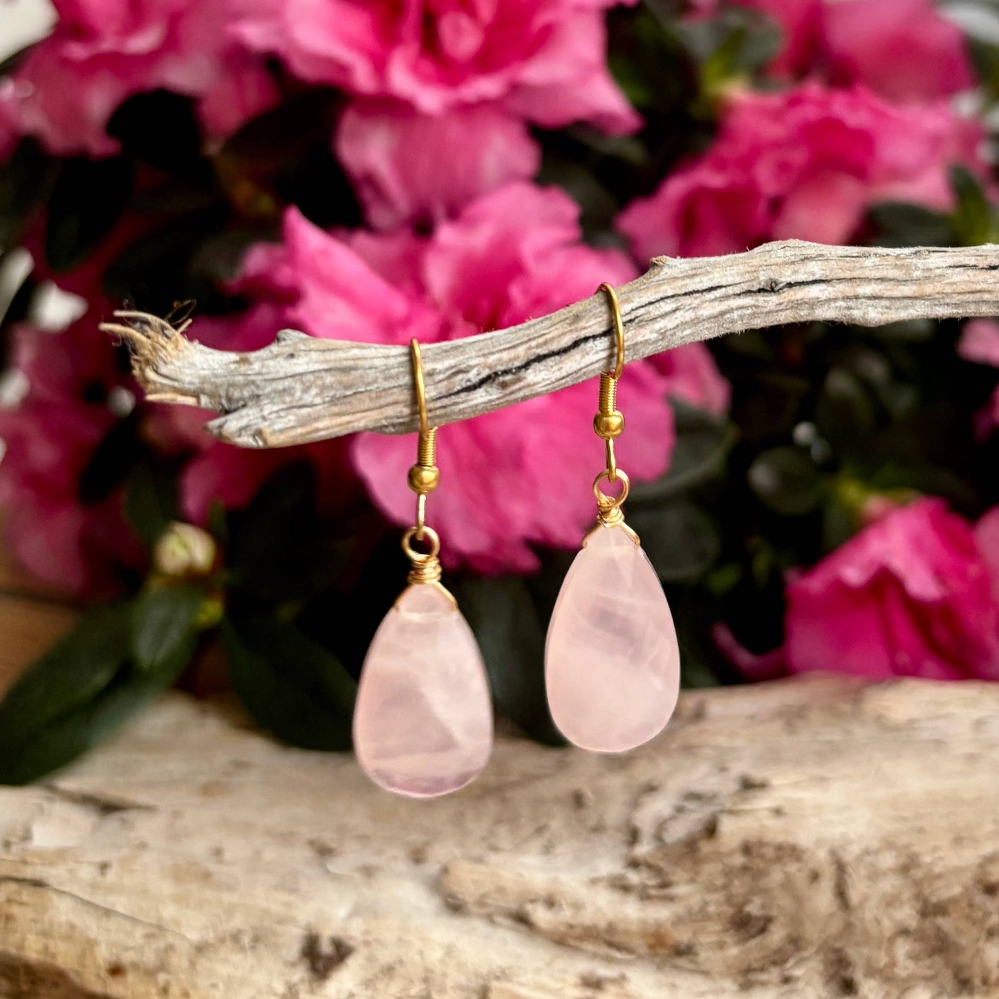 18ct Gold Plated Rose Quartz Faceted Drop Earrings 