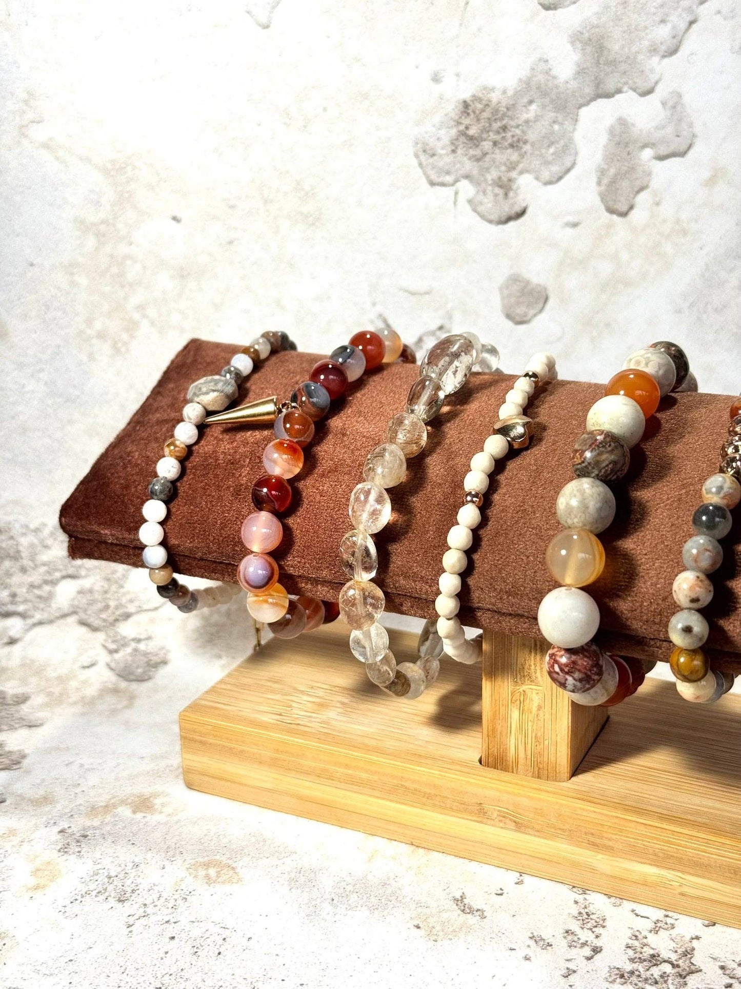 Orange Sardonyx Gemstone Bracelet with Rose Gold Point Charm Lava Stone | Handmade in the UK: 6.5 Inch Medium