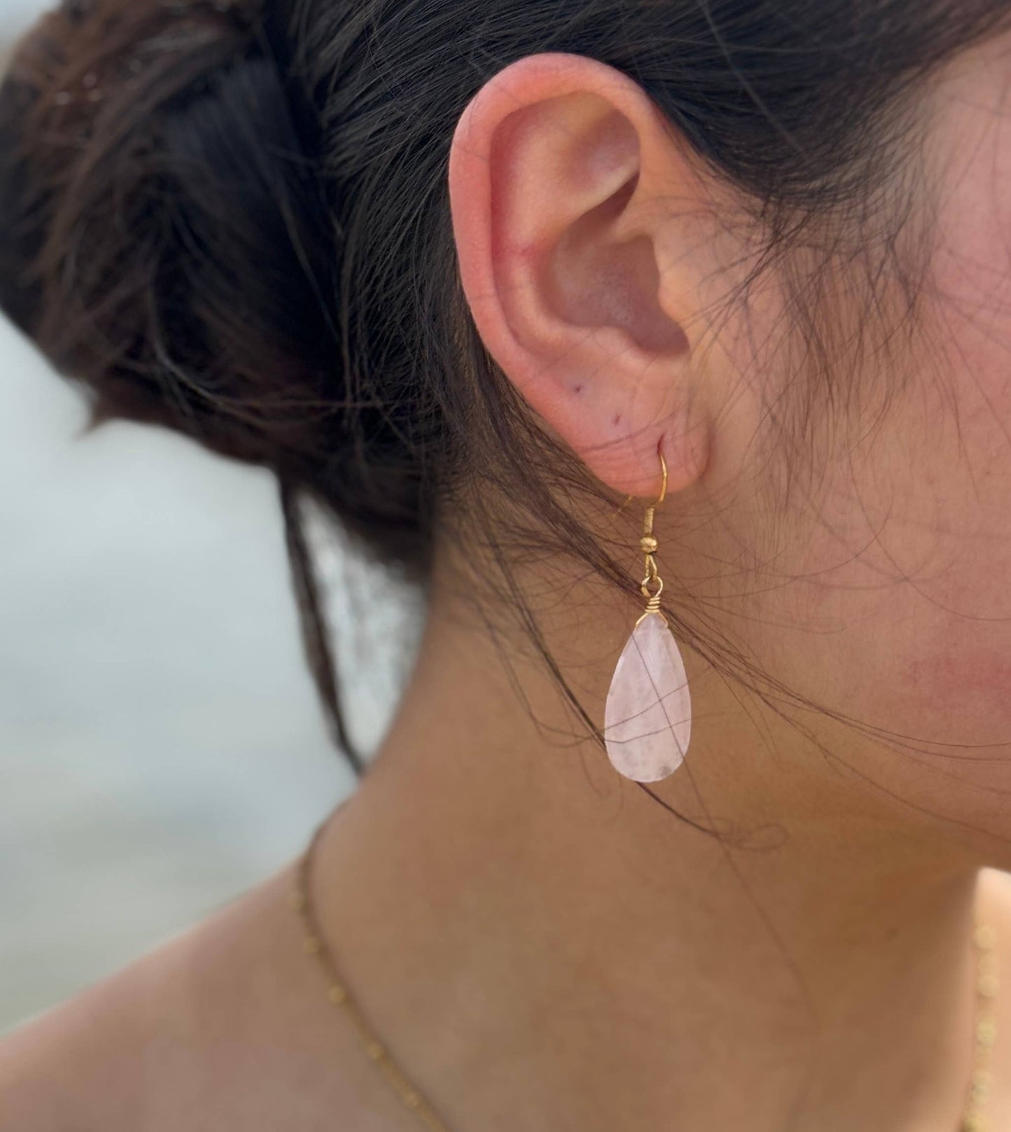 18ct Gold Plated Rose Quartz Faceted Drop Earrings 