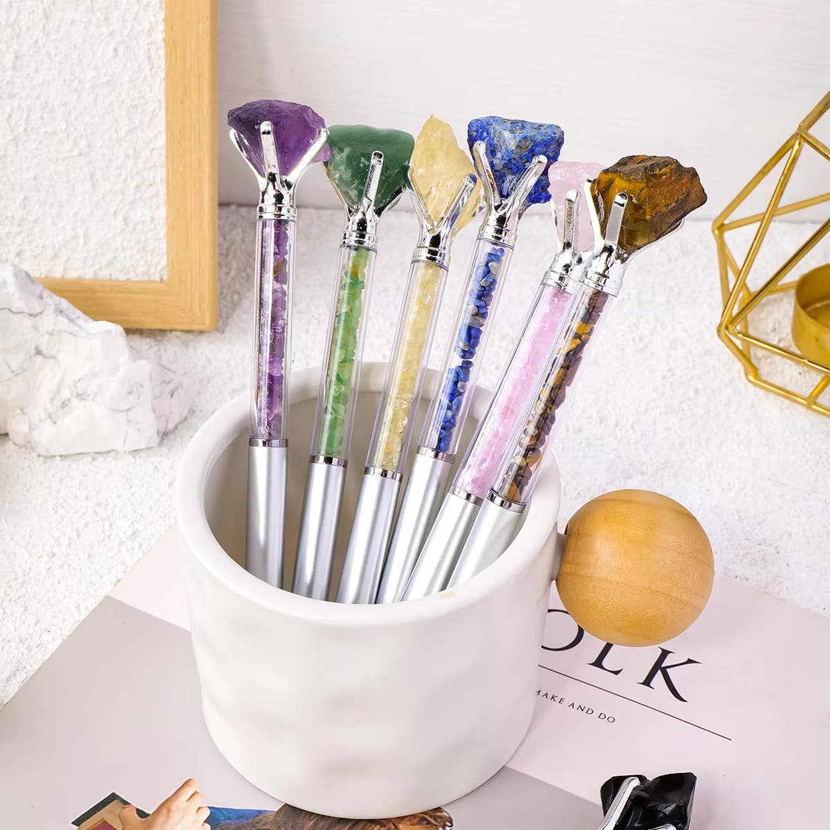 Raw Stone Cylindrical Crystal Pen: Green Fluorite