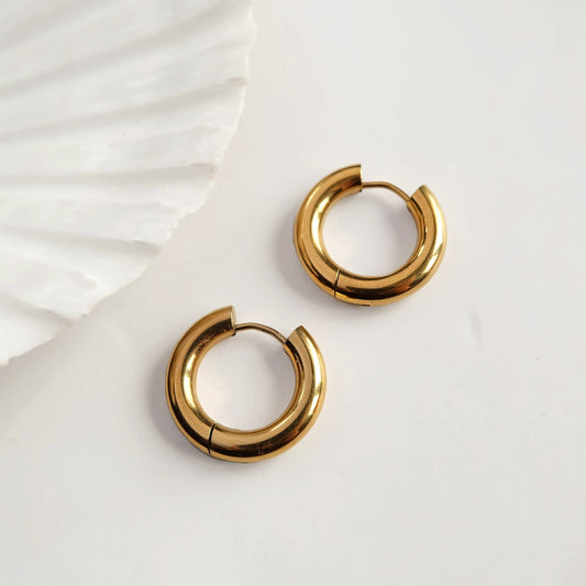 Chubby Gold Gemstone Hoop Earrings