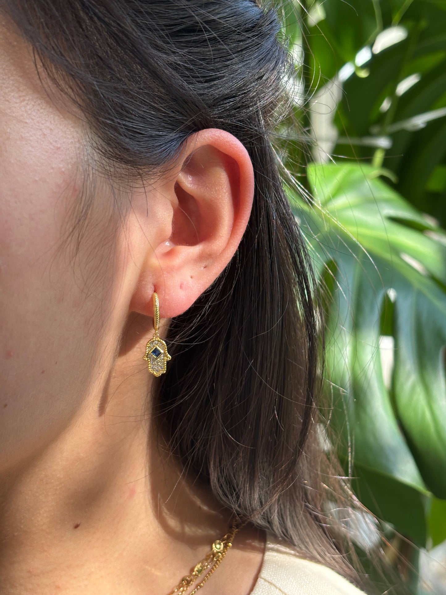 Vermeil - 18ct Gold Plated Hamsa Hand Huggie Earrings