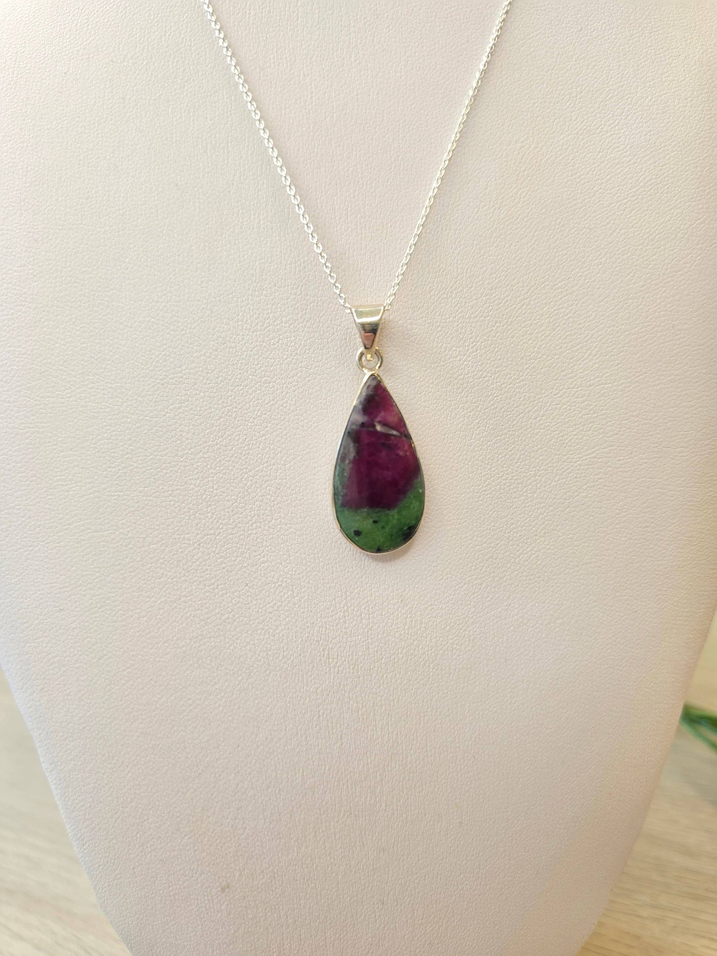 Ruby Zostite Teardrop Sterling Silver Pendant and Chain - 4.
