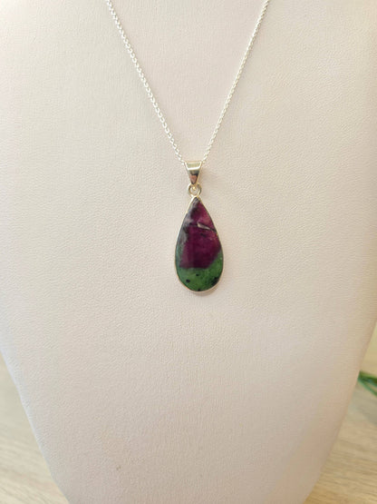 Ruby Zostite Teardrop Sterling Silver Pendant and Chain - 4.