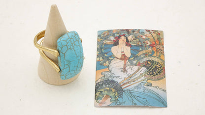 Turquoise Statement Ring – (Assorted Gold & Silver Bands): Silver
