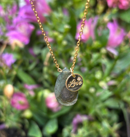 Personalised 18ct Gold Plated Labradorite Drop Necklace