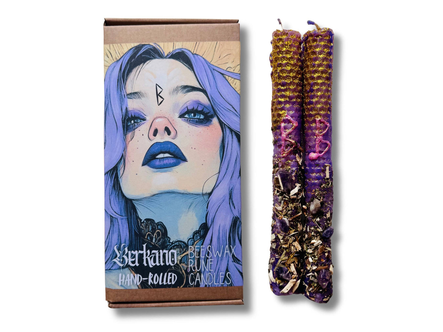 Luxury Lilac Beeswax Rune Candles with Lavender & Amethyst