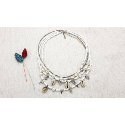 White Cowrie Shell & Seed Necklace