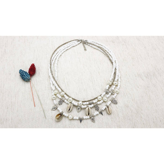 White Cowrie Shell & Seed Necklace