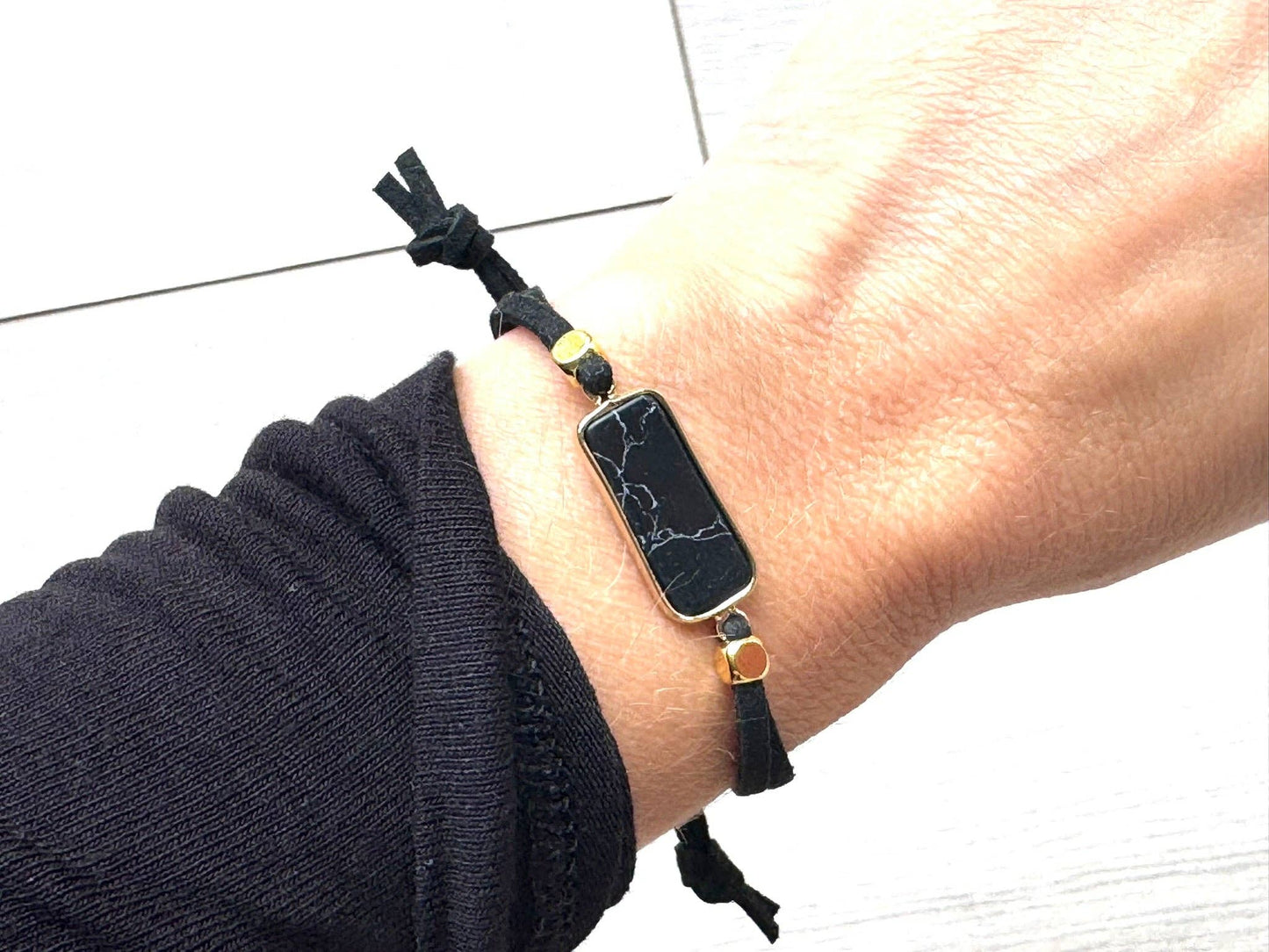 Black Agate Soft Suede Bracelet
