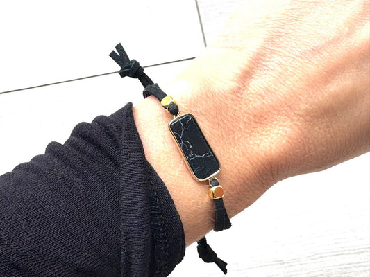 Black Agate Soft Suede Bracelet