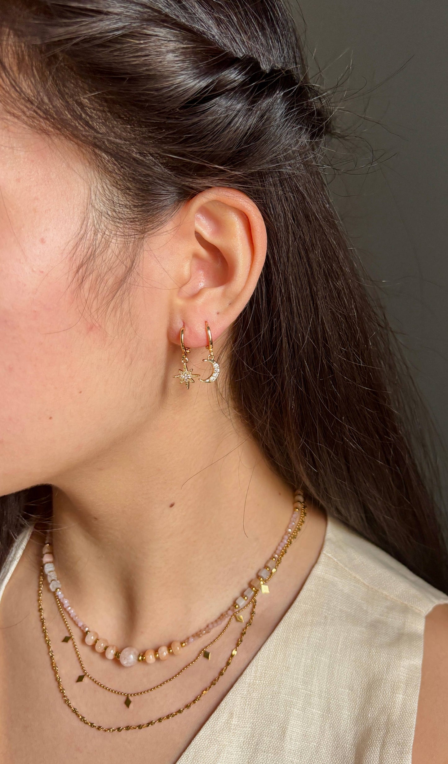 14ct Gold Plated Star and Moon Huggie Earrings