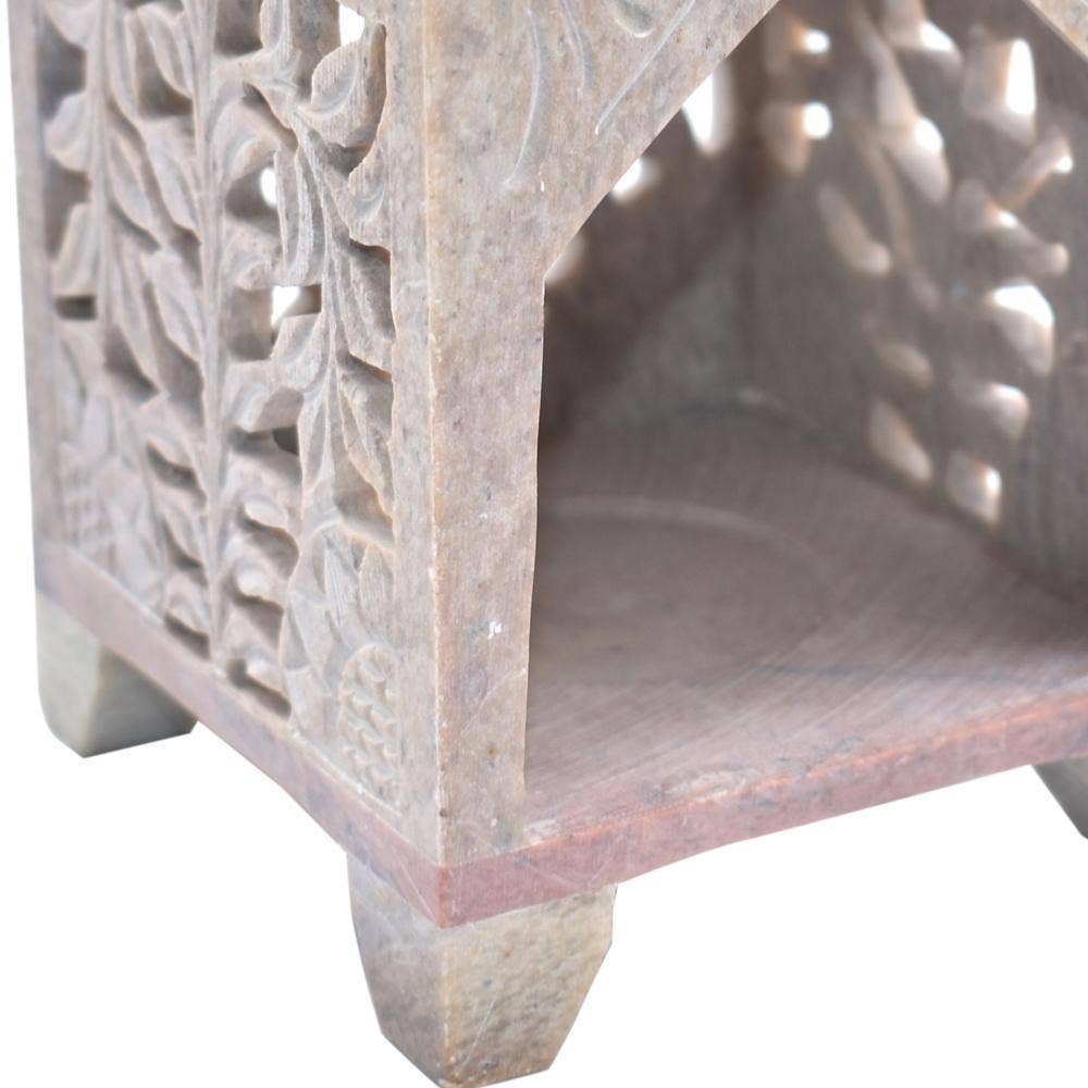 Oil burner holder carved soapstone, leaf design rectangular