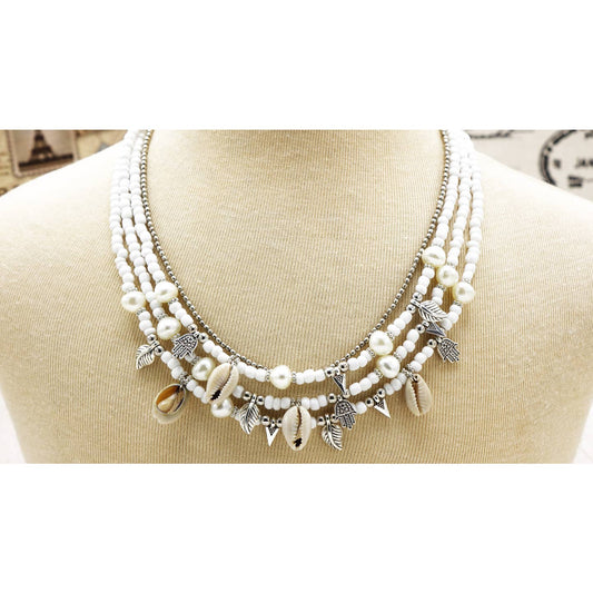 White Cowrie Shell & Seed Necklace