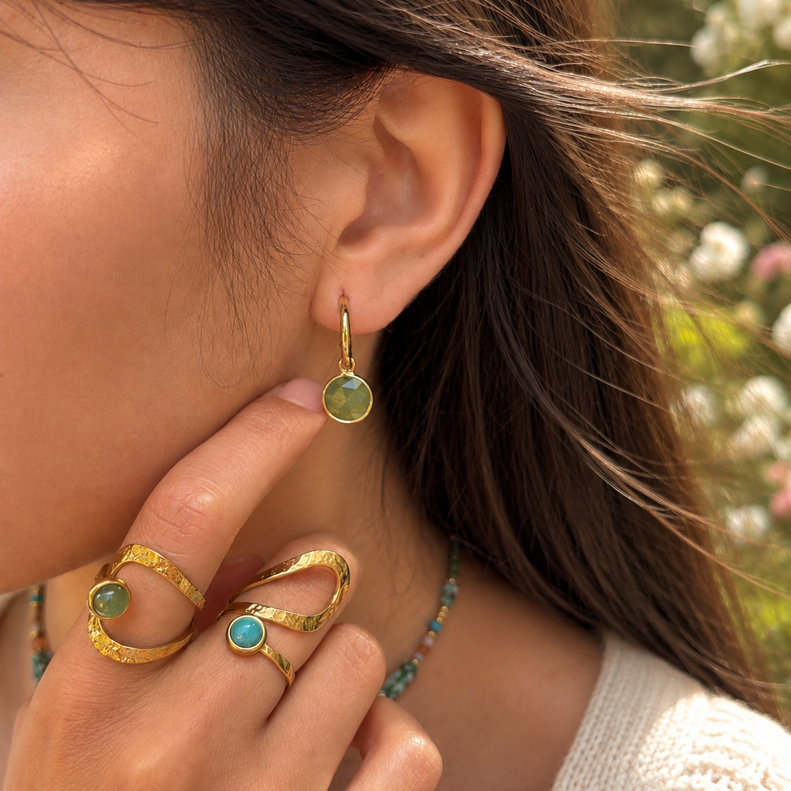 18ct Gold Plated Green Aventurine Wrap Ring
