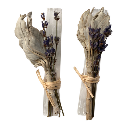 Mini Smudge Cluster, White Sage, Lavender & Selenite Wand 4"