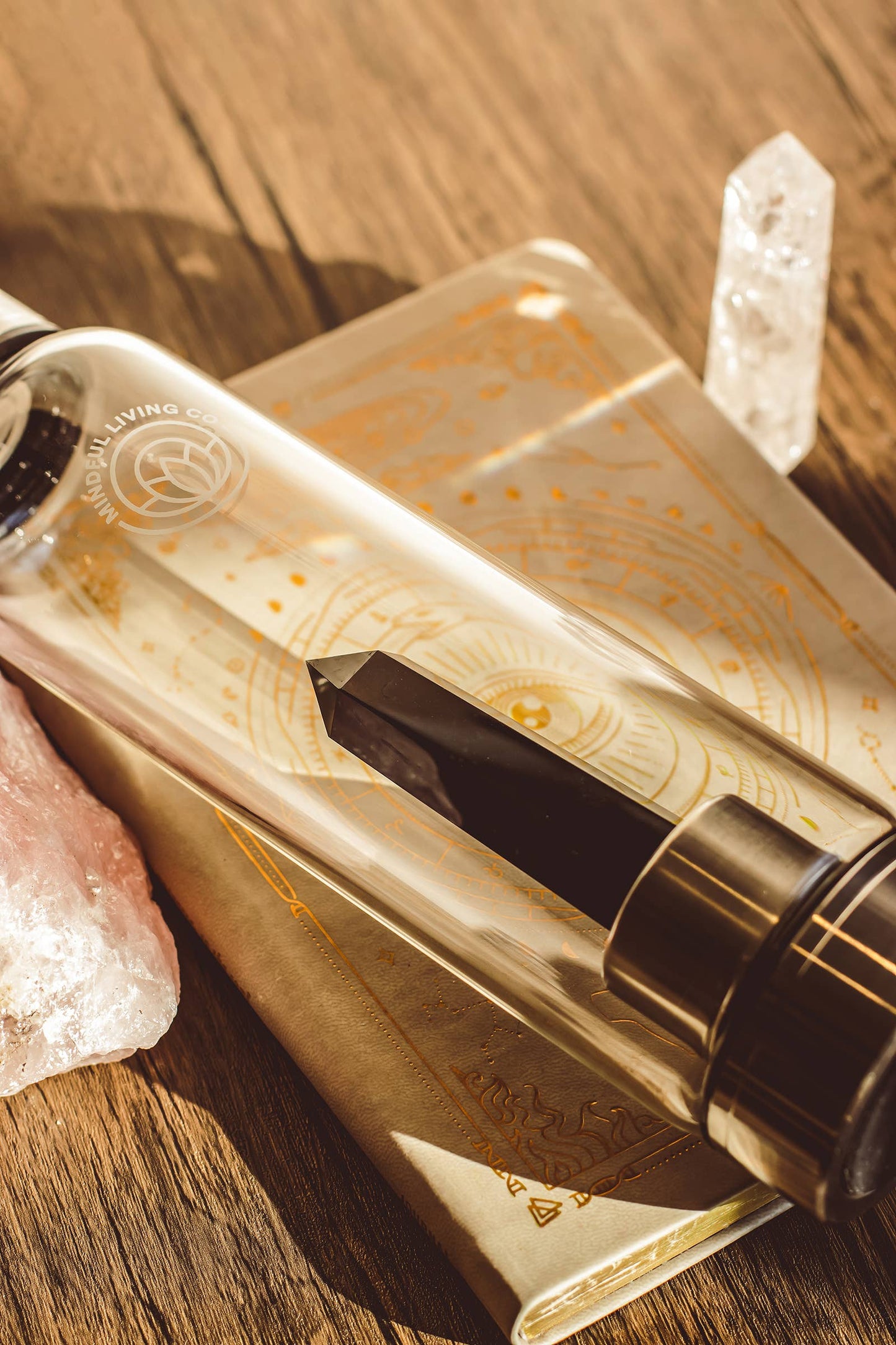 Crystal Infused Glass Water Bottle, Black Obsidian