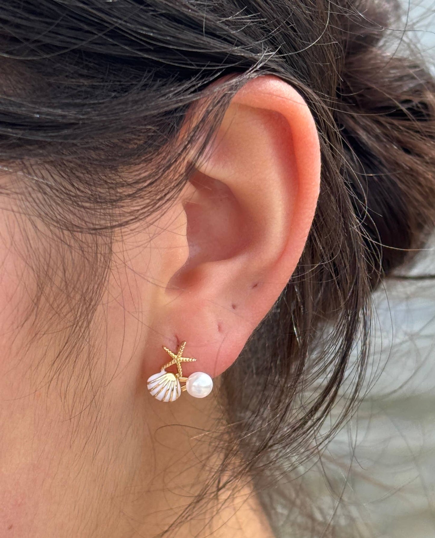 14ct Gold Plated Mismatch Starfish Shell Earrings