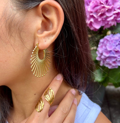 18ct Gold Plated Cubic Zirconia Fan Hoop Earrings