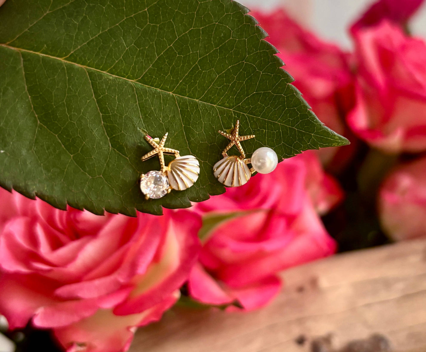 14ct Gold Plated Mismatch Starfish Shell Earrings