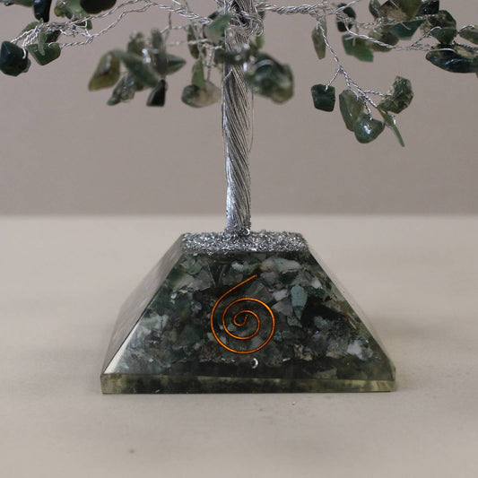 Large Moss Agate Tree with Orgonite Base