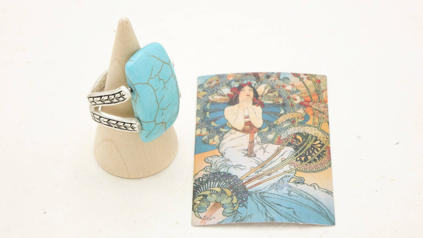 Turquoise Statement Ring – (Assorted Gold & Silver Bands): Silver