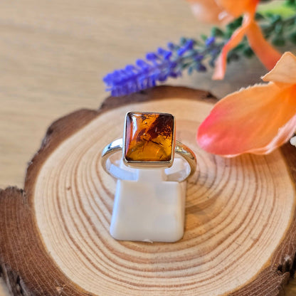 Amber Sterling Silver Ring - 3.4g - UK P