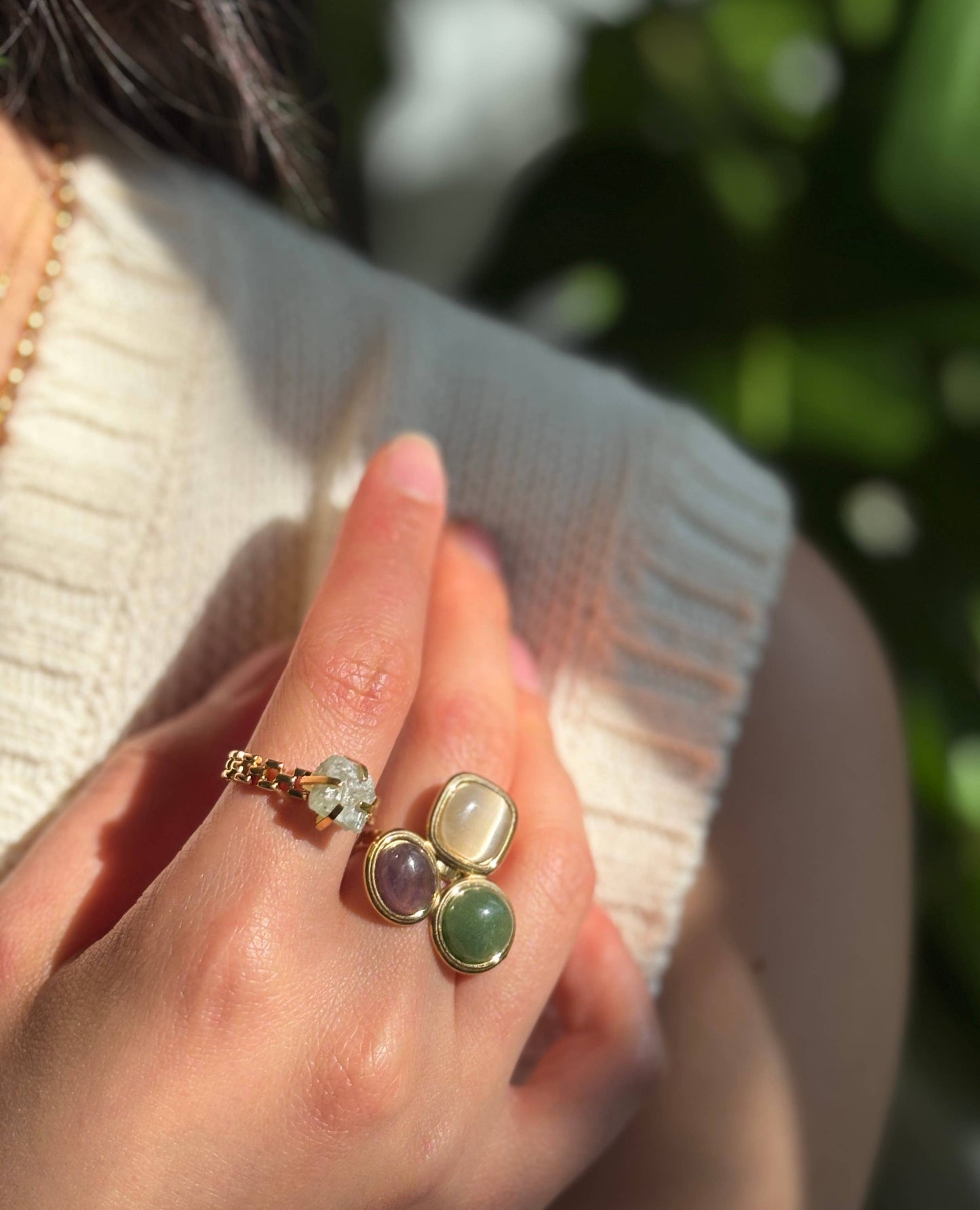 18ct Gold Plated Adjustable Triple Stone Ring   