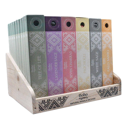 60 x Boho Organics Masala Incense Packs Stand Lavender Sage w/ Amethyst