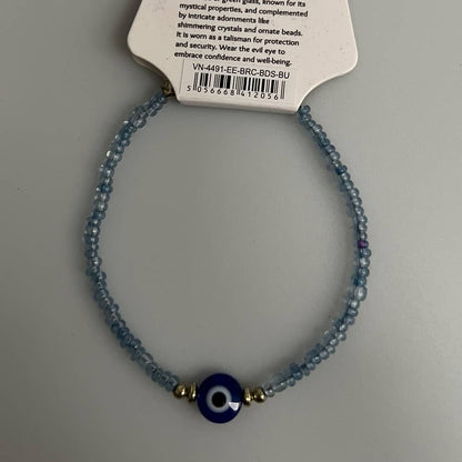 Evil Eye Bracelet with 2 Gold Beads Each Side (JIT): Pink