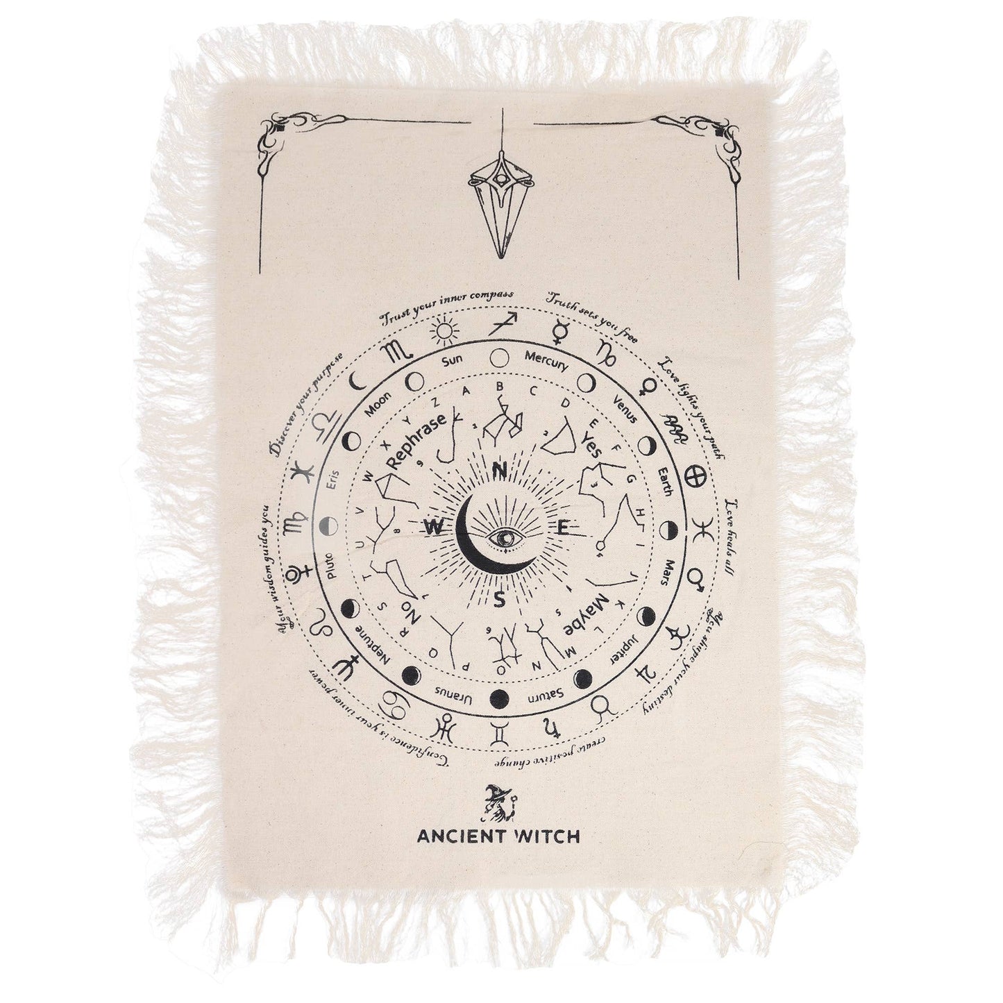 Ancient Witch Pendulum Divination Cloth: All Seeing Eye - Divination Cloth - Natural & Black