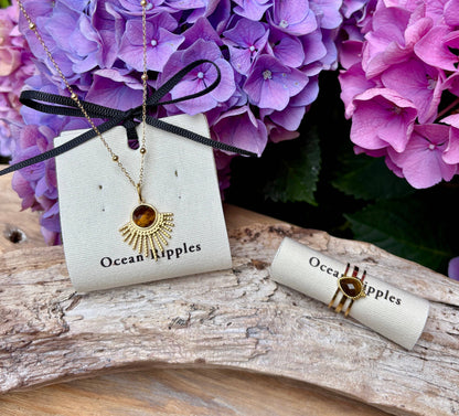 18ct Gold Plated Tiger's Eye Triple Band Ring