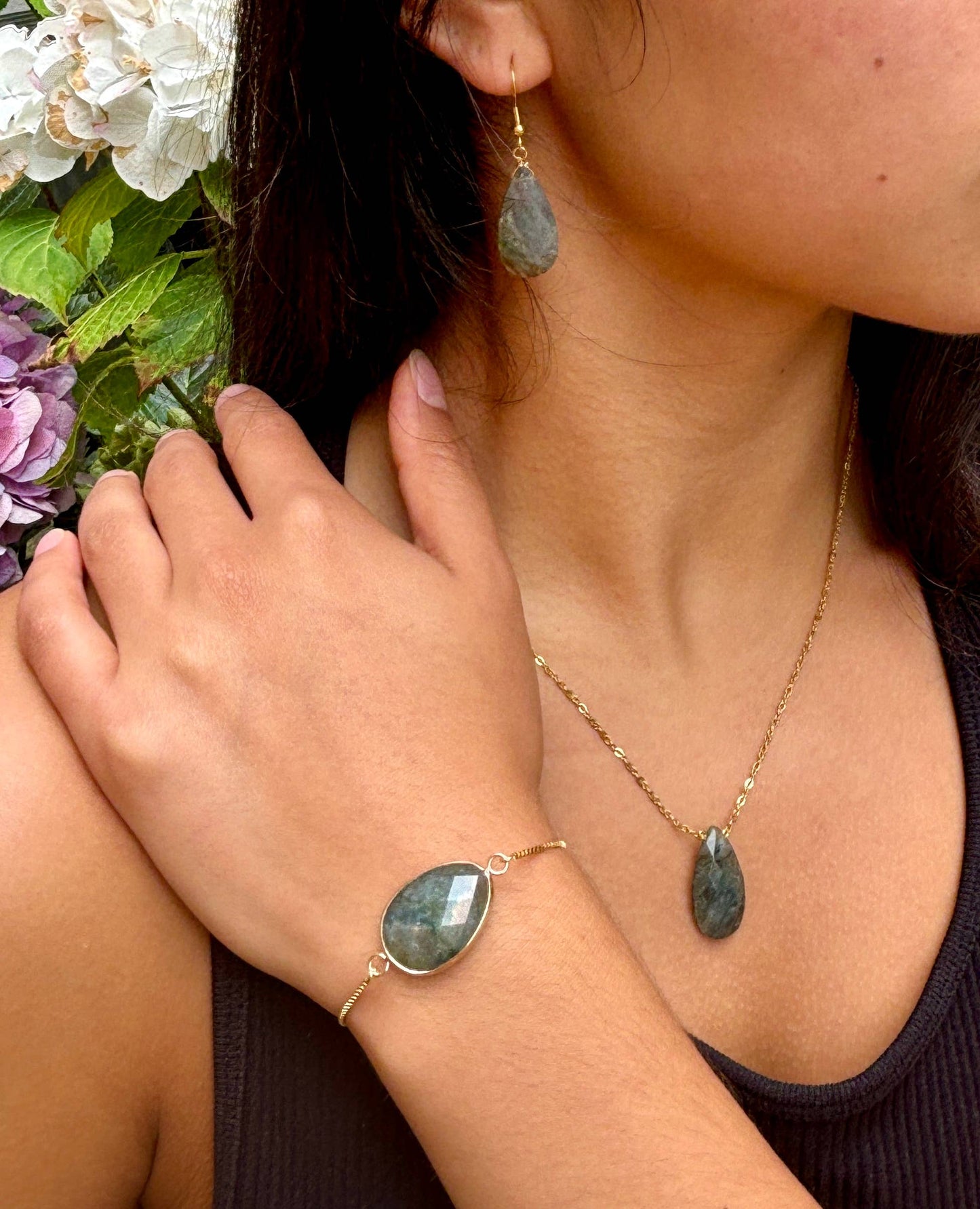 14ct Gold Plated Labradorite Adjustable Bracelet 