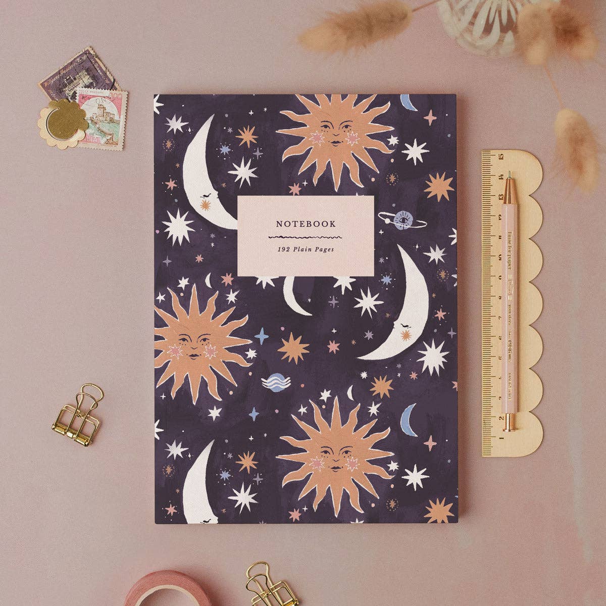 Sun And Moon Notebook | Plain Page Journal | Blank Notebooks
