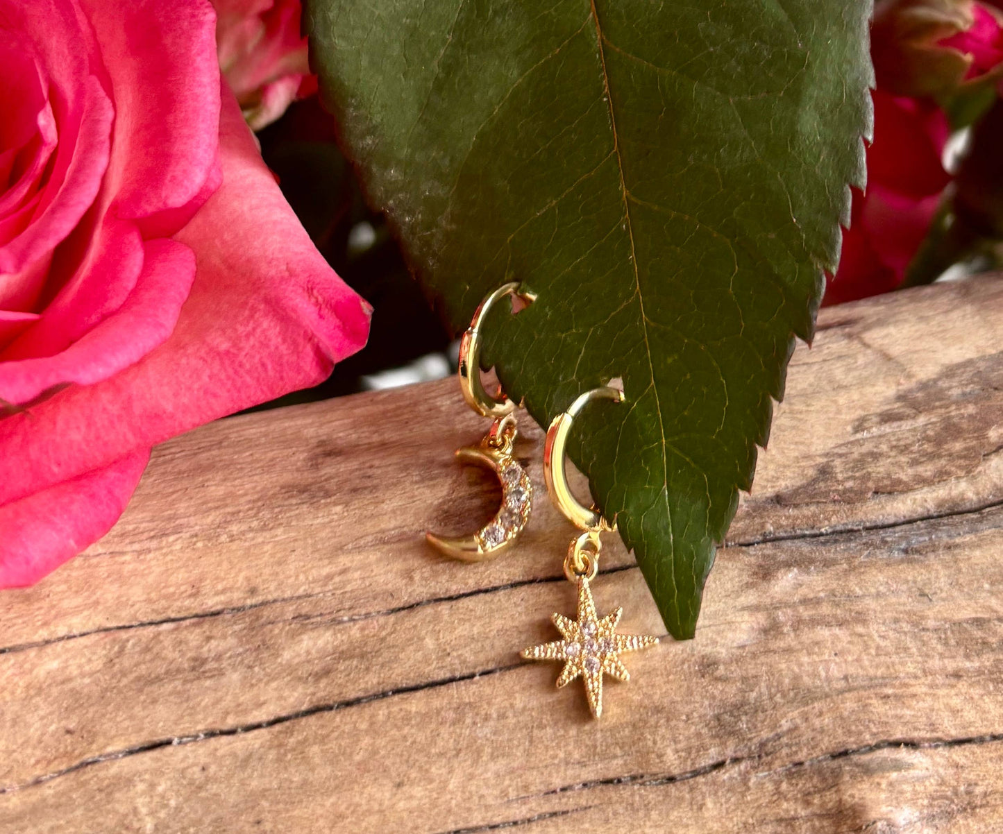 14ct Gold Plated Star and Moon Huggie Earrings