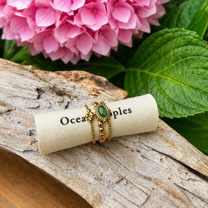 18ct Gold Plated Green Agate Triple Band Ring