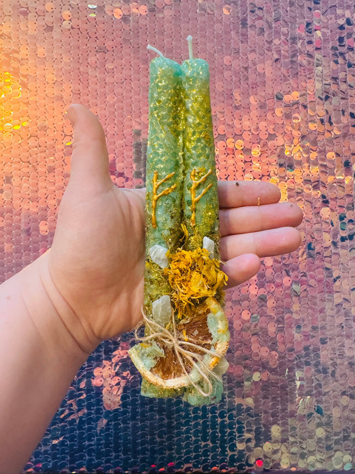 Luxury Beeswax Rune Candles with Herbs & Gold Glitter