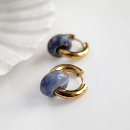 Chubby Gold Gemstone Hoop Earrings