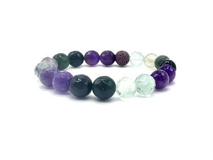 Chunky Amethyst and Moss Agate Diffuser Bracelet: 6.5 Inch Medium