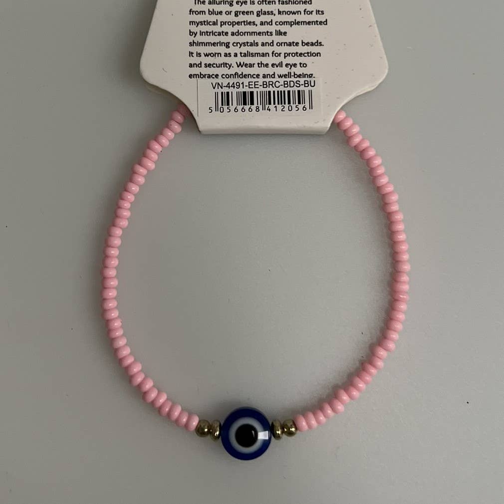 Evil Eye Bracelet with 2 Gold Beads Each Side (JIT): Pink
