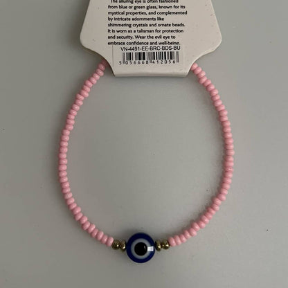 Evil Eye Bracelet with 2 Gold Beads Each Side (JIT): Pink
