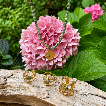 18ct Gold Plated Natural Stone Orbit Ring - Available in Two Options: African Turquoise