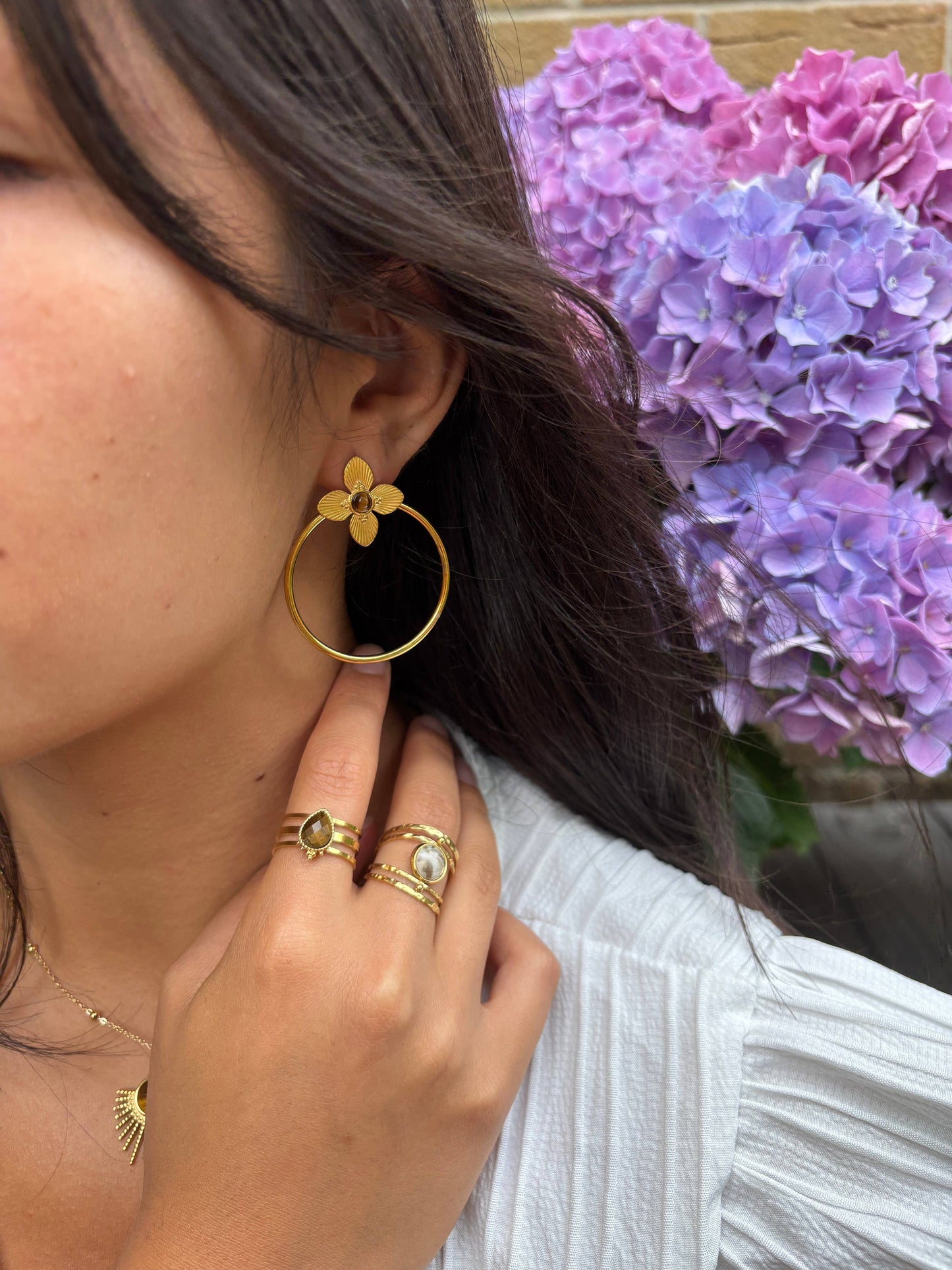 18ct Gold Plated Tiger's Eye Triple Band Ring